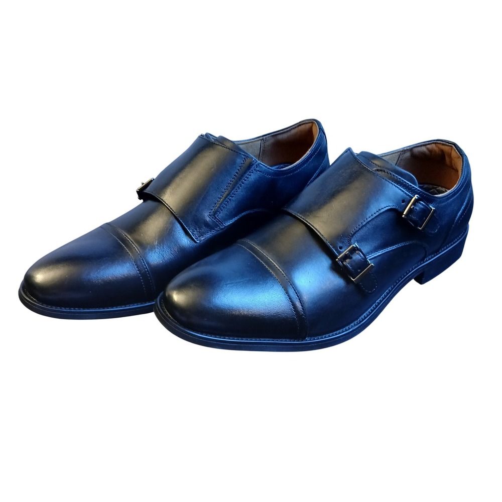 Florsheim Mens Black Leather Double Monk Strap Cap Toe Dress Shoes 13416005 9.5W